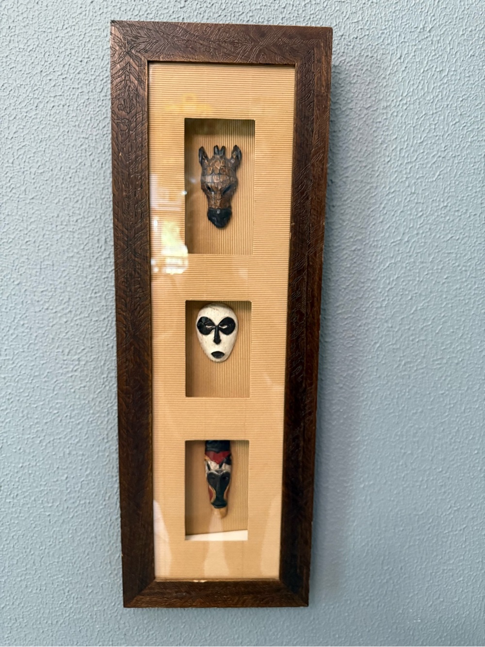 Framed Tribal Mask Wall Art in Brown and Cream